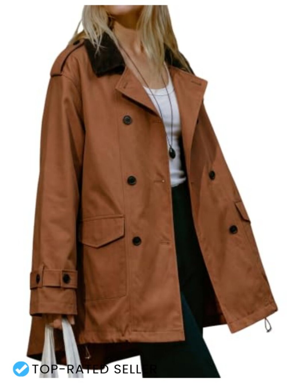 Oversized Double Breasted Trench Coat High Low Hem Fall Winter Jacket